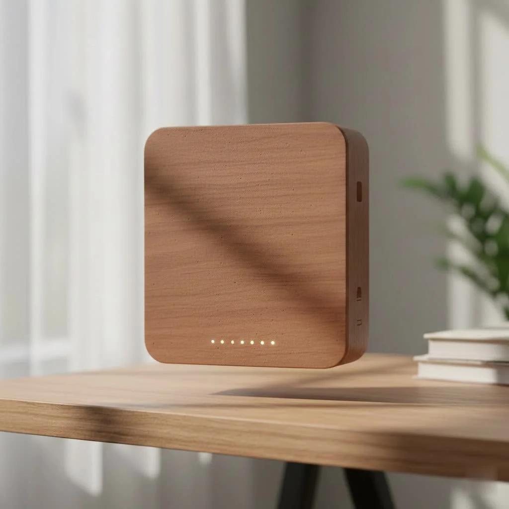 Eero 6 WiFi extender unit with glowing light