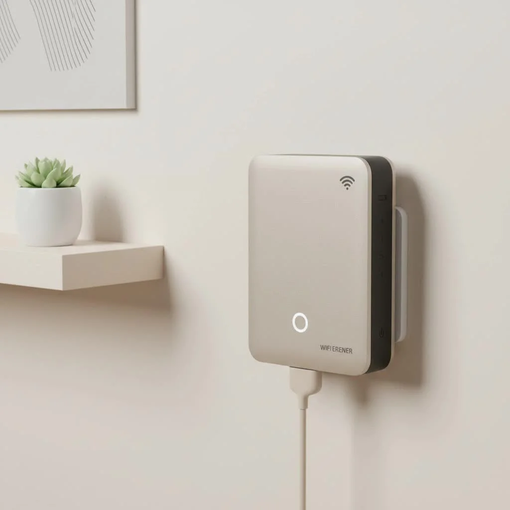 Laptop user enjoying a strong Wi-Fi signal thanks to an extender